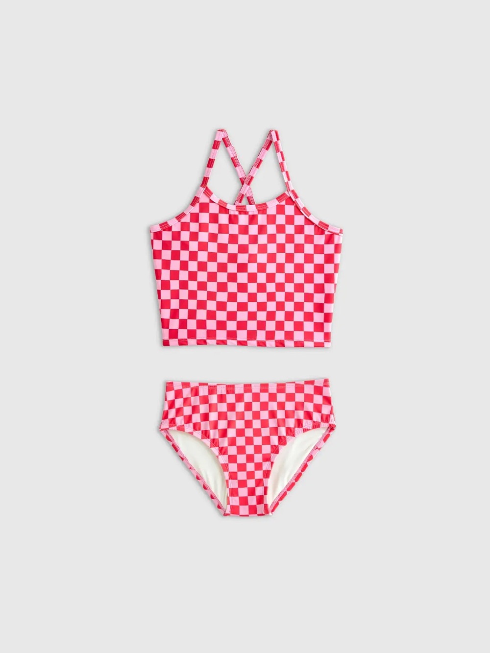NWT QUINCE Tankini Swimsuit Girls Size 12 Pink Check 8555